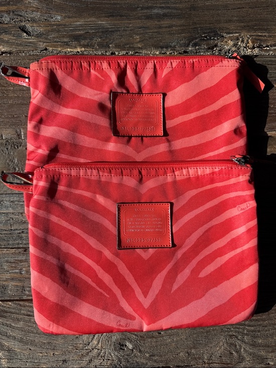 Coach Handbags - Coach zebra totes make up cases bag organizers pair/ set Hot Orange